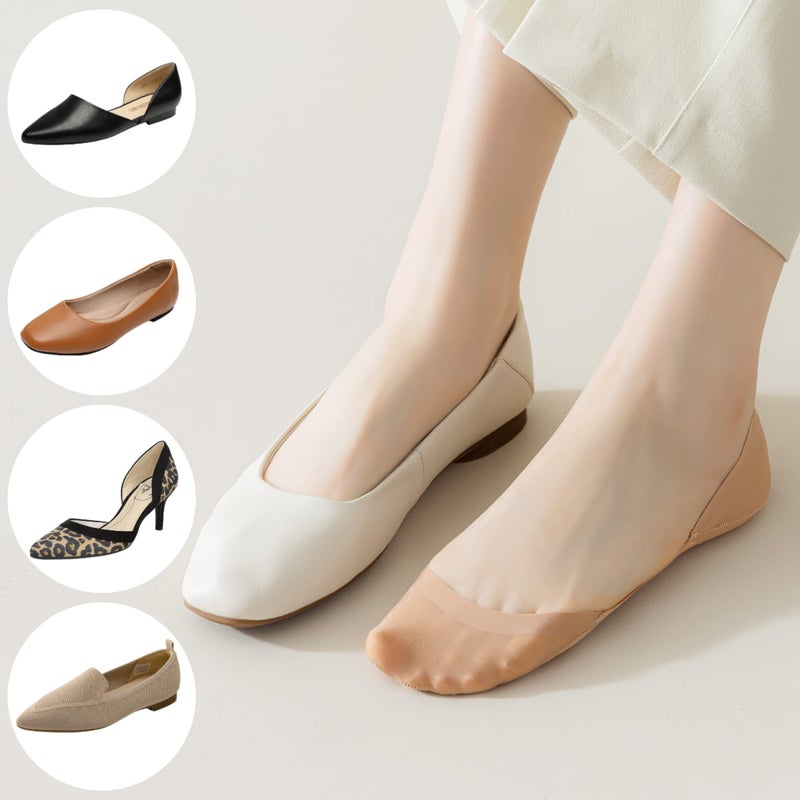 F Flammi No Show Socks Women Non-Slip Invisible Liner Socks Cotton for Flats Heels Pumps Lofers (9-11, 3 Pairs- Beige) - Image 2